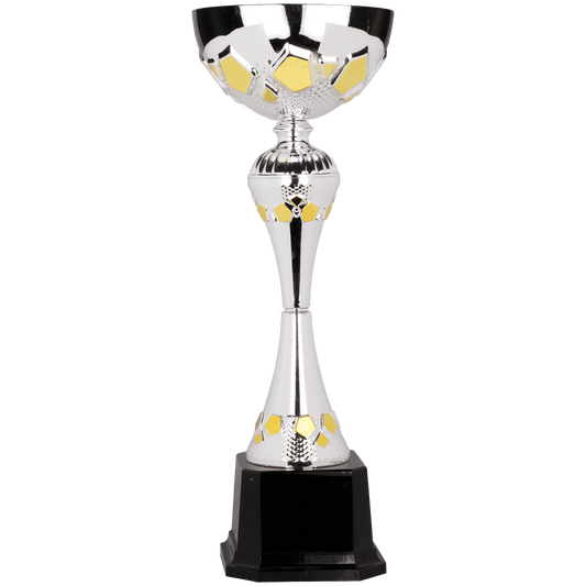 Silver/Gold 17 1/2" Completed Metal Cup Trophy on Plastic Base