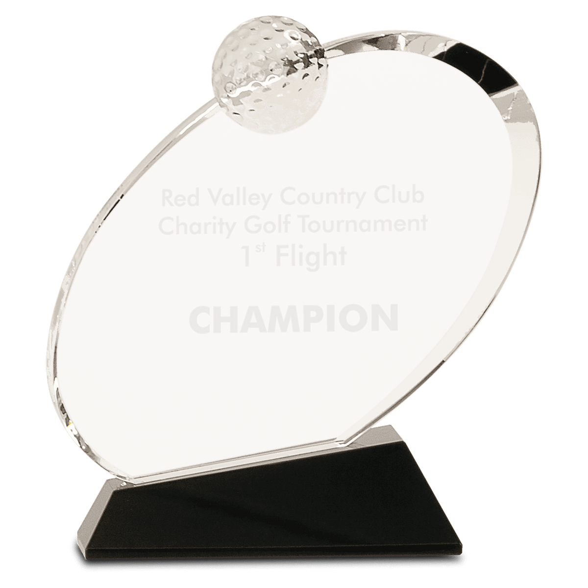 7 1/4" Clear Crystal Oblong Golf Award on Black Crystal Base