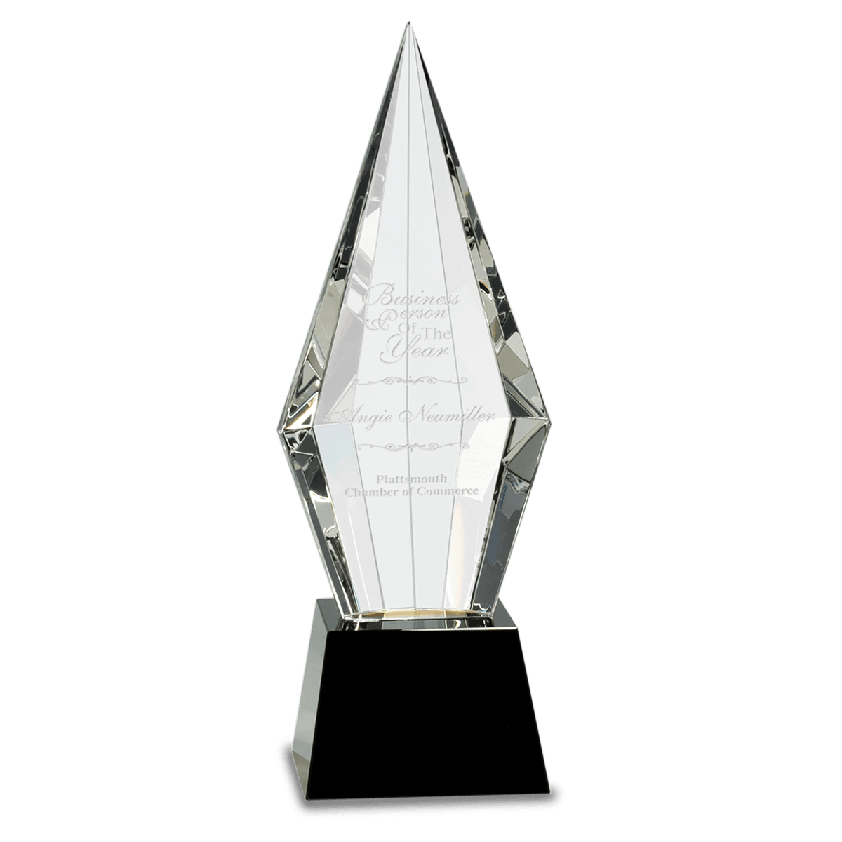11" Obelisk Facet Crystal on Pedestal Base - Black