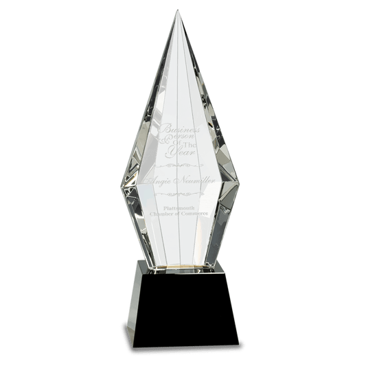 11" Obelisk Facet Crystal on Pedestal Base - Black