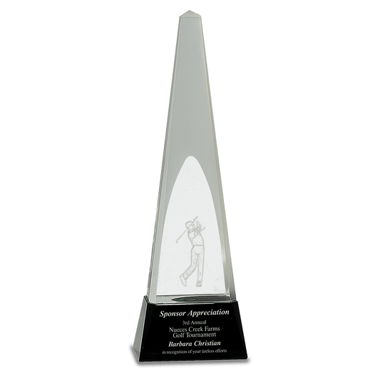 11 1/2" Clear Crystal 3D Golf Spire on Black Pedestal Base