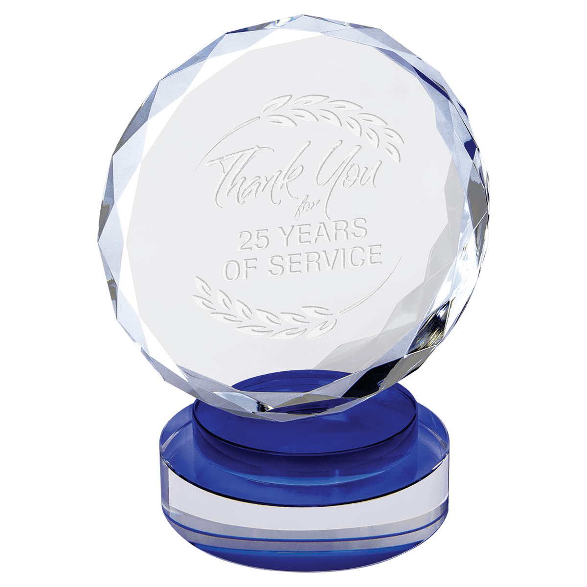 6" Round Facet Crystal on Round Base - Blue & Clear
