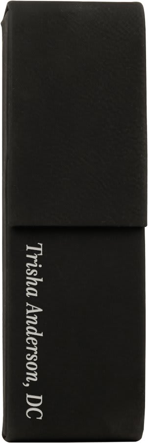 6 1/2" x 2" Laserable Leatherette Double Pen Case - Black/Silver