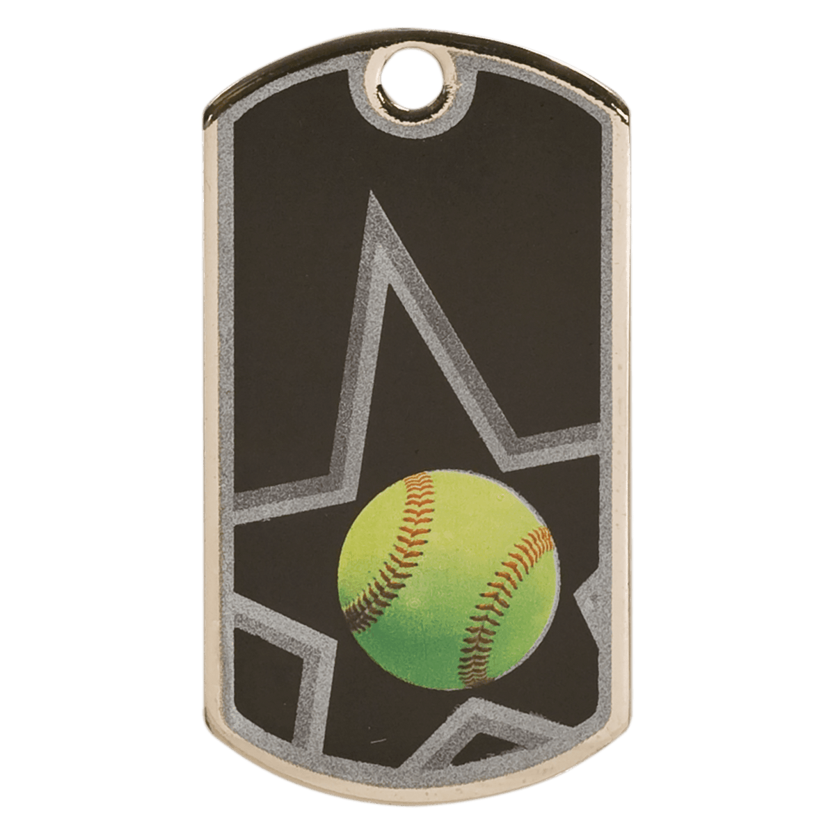 2" Black/Silver Softball Laserable Star Dog Tag