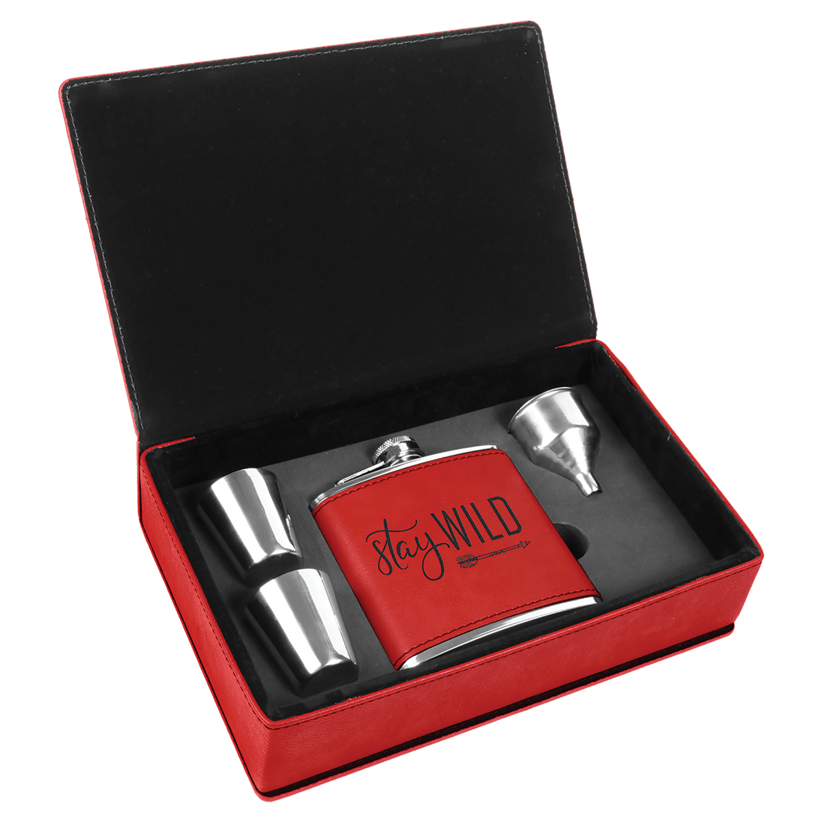 Red 6 oz. Laserable Leatherette Flask Gift Set