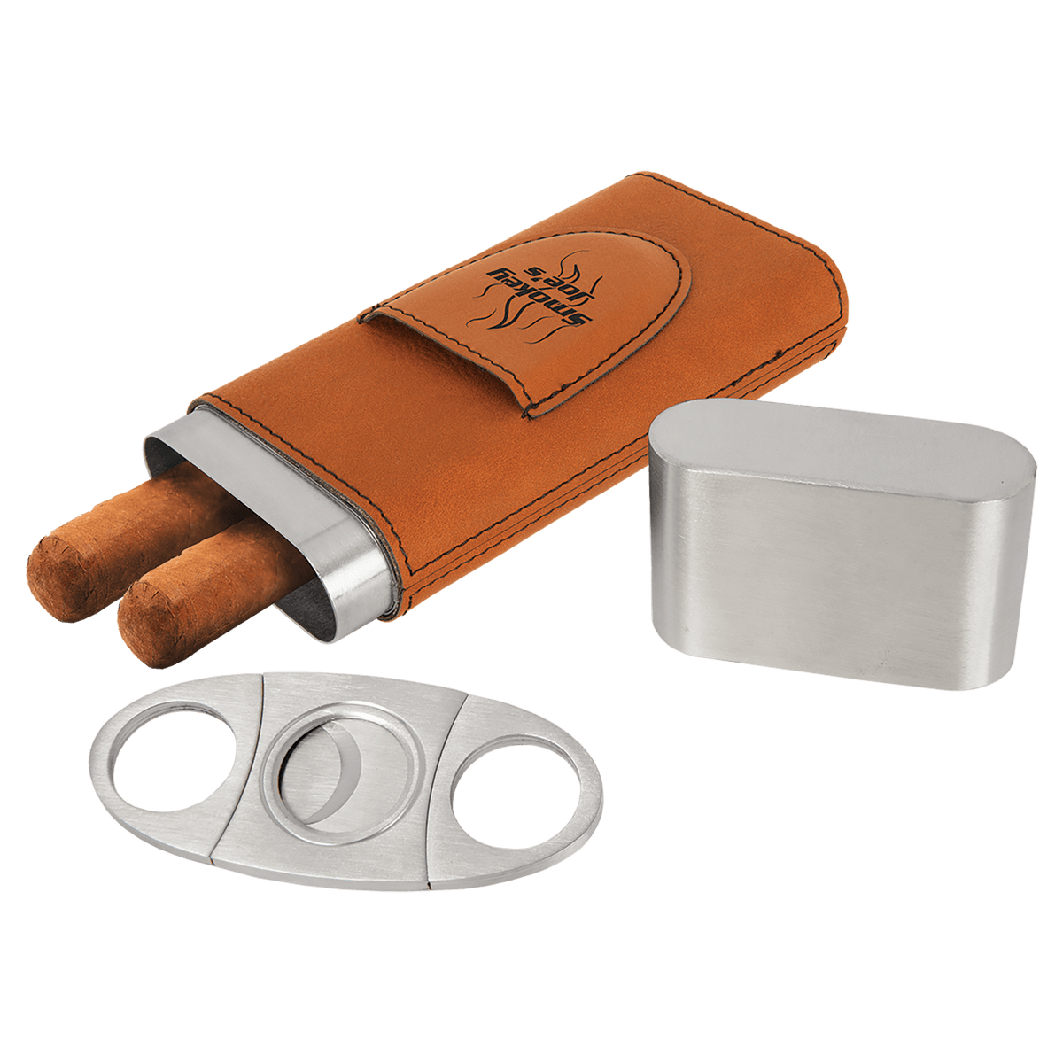 Laserable Leatherette Cigar Case with Cutter - Rawhide