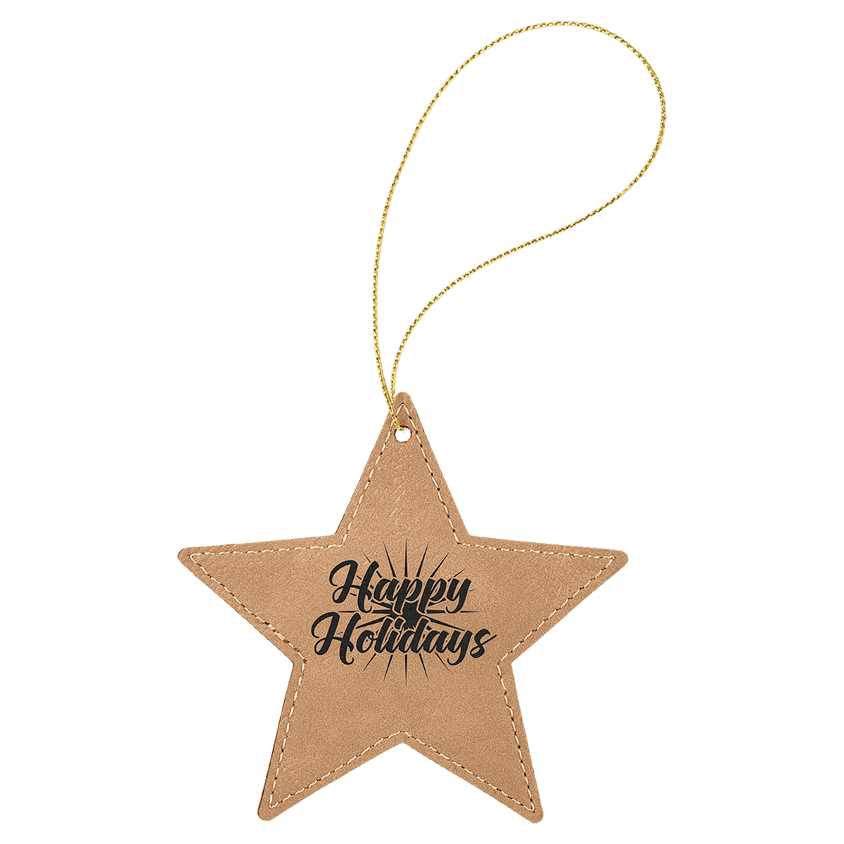 Laserable Leatherette Star Ornament with Gold String - Light Brown