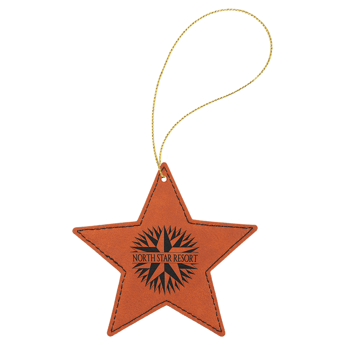 Laserable Leatherette Star Ornament with Gold String - Rawhide