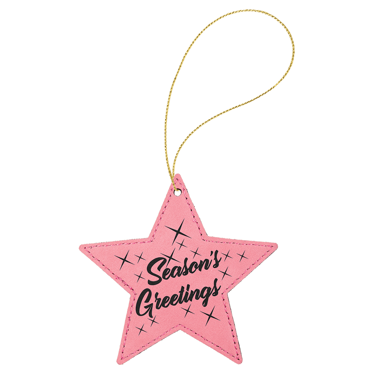 Laserable Leatherette Star Ornament with Gold String - Pink