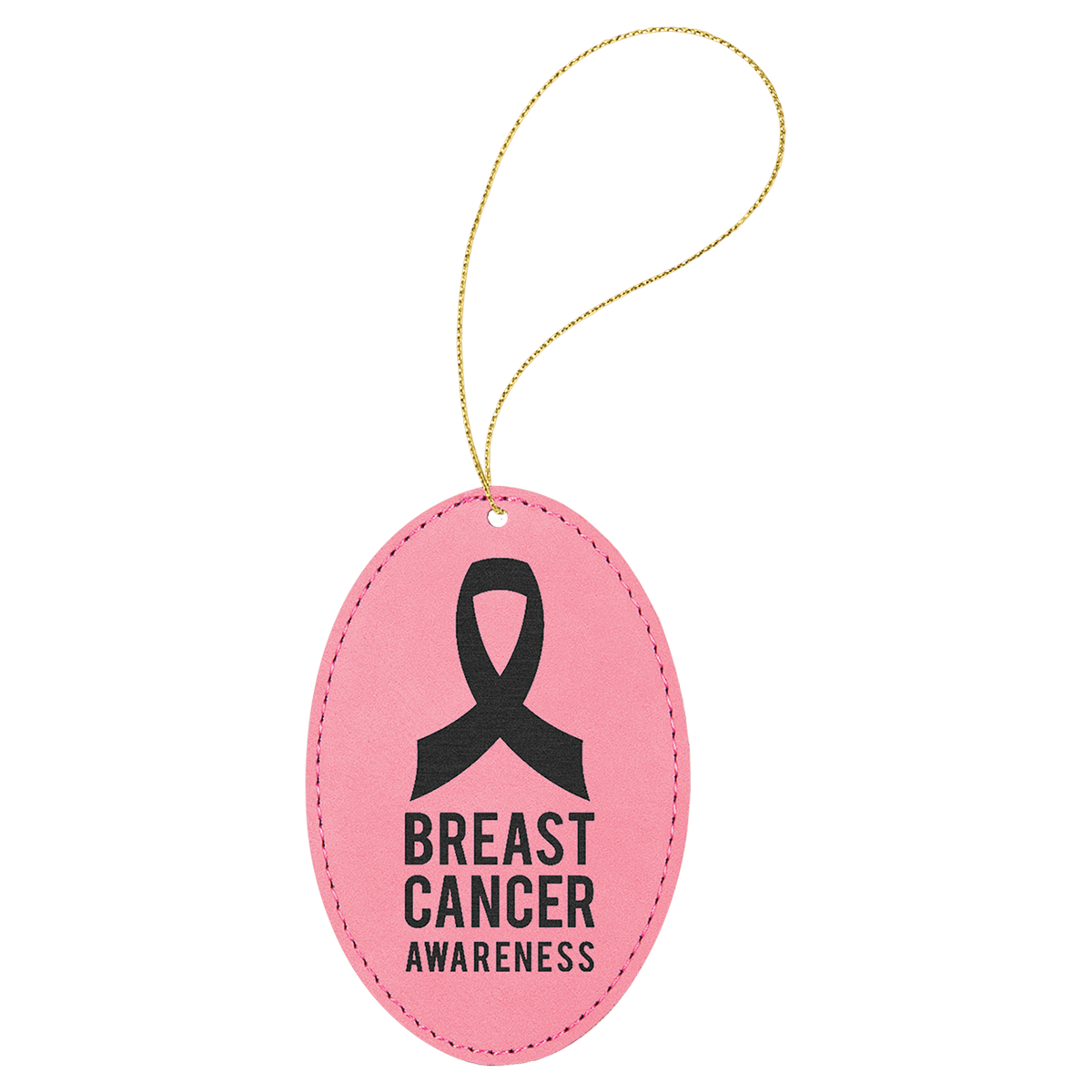 Laserable Leatherette Oval Ornament with Gold String - Pink