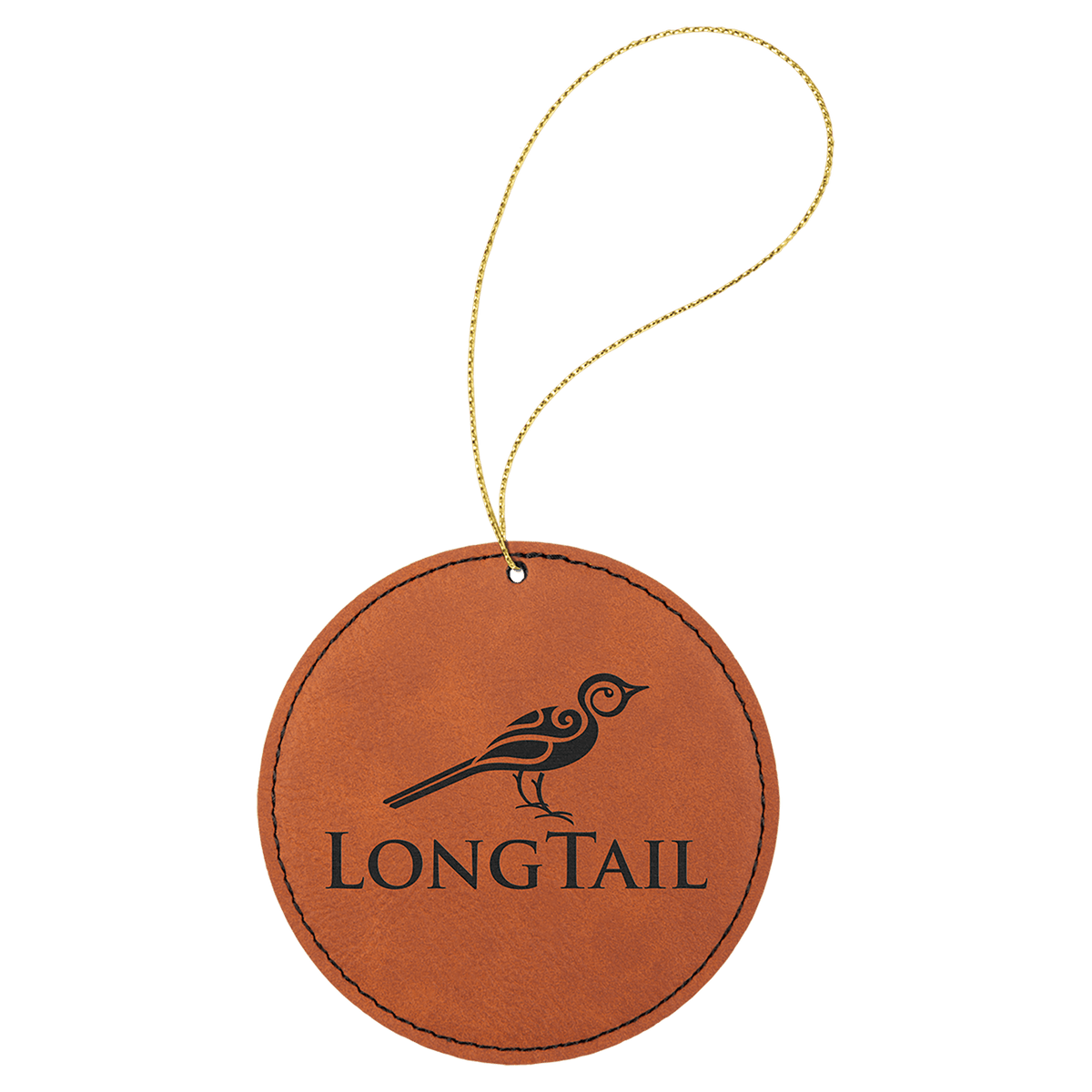 Laserable Leatherette Round Ornament with Gold String - Rawhide