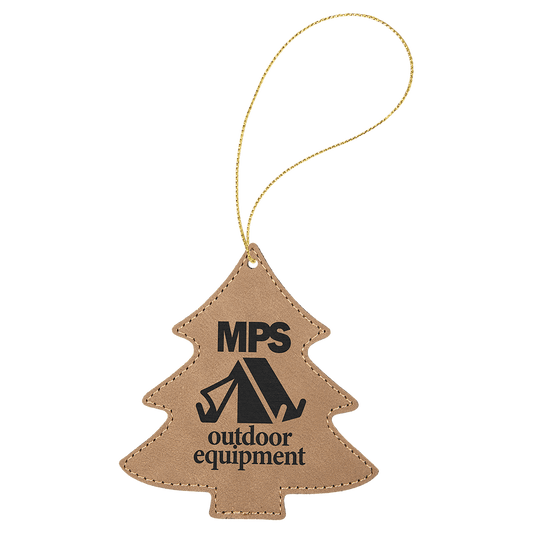 Laserable Leatherette Tree Ornament with Gold String - Light Brown