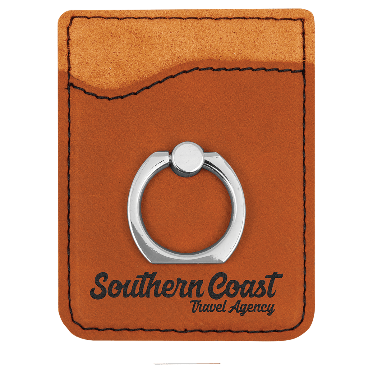 Laserable Leatherette Phone Wallet with Silver Ring - Rawhide