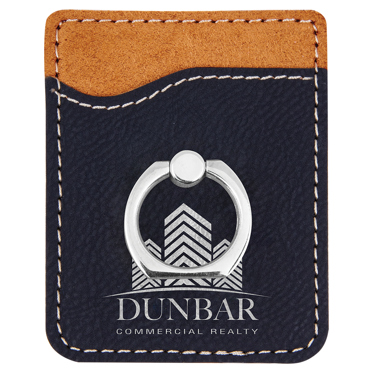 Laserable Leatherette Phone Wallet with Silver Ring - Black/Silver