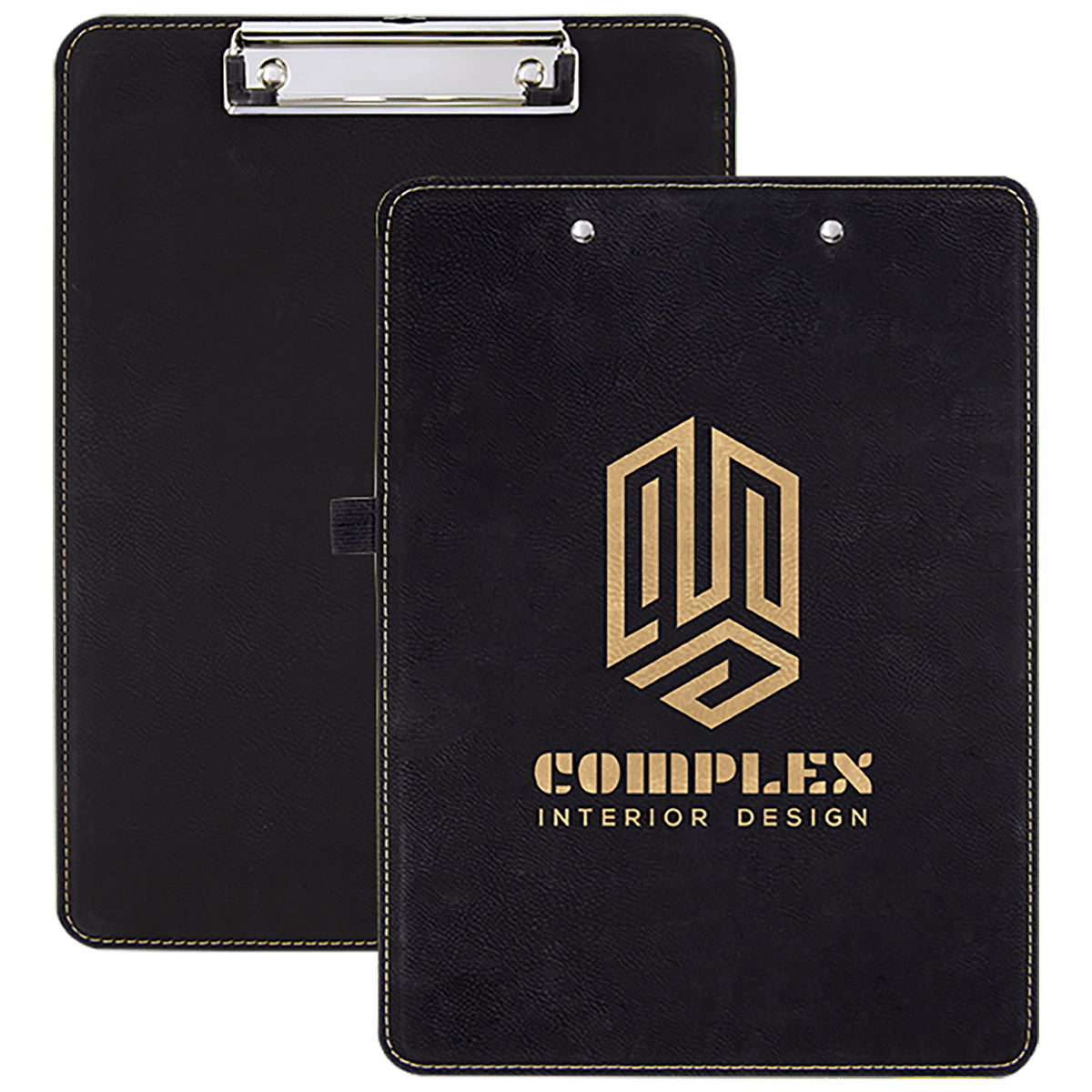 9" x 12 1/2" Laserable Leatherette Clipboard - Black/Gold