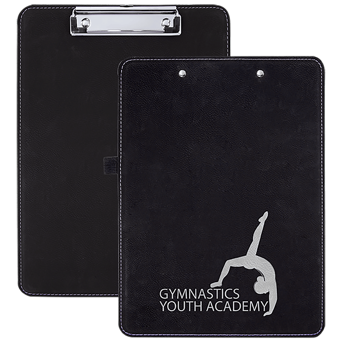 9" x 12 1/2" Laserable Leatherette Clipboard - Black/Silver