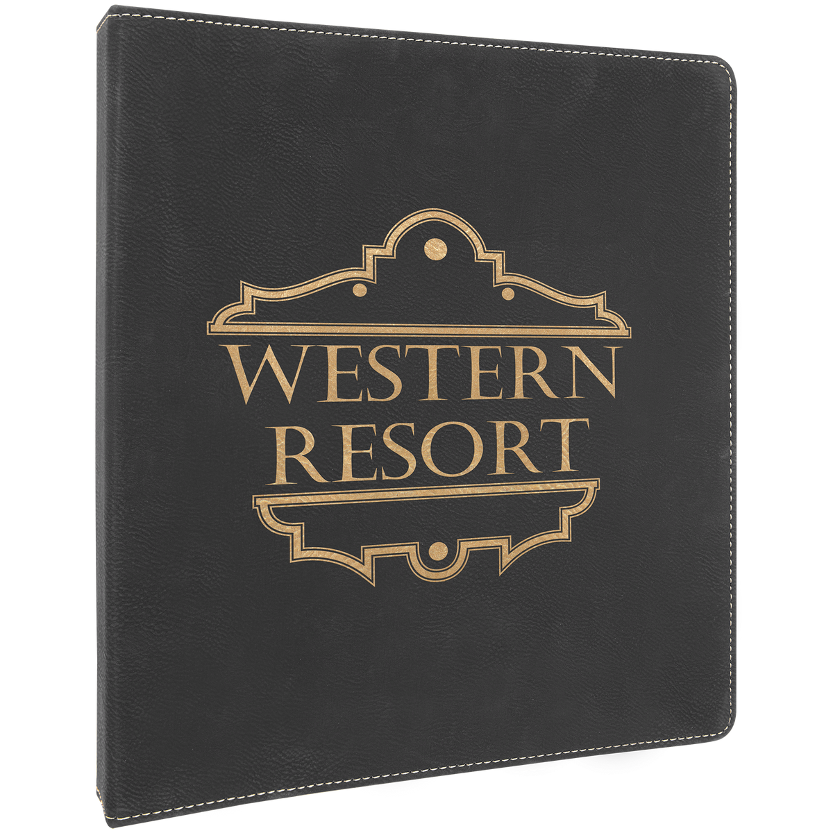 10 1/2" x 11 1/2" Laserable Leatherette 3 Ring Binder with 1" Slant D Rings - Black/Gold