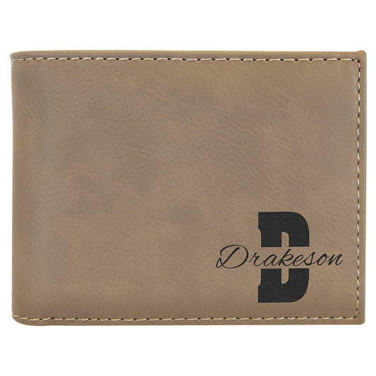 Laserable Leatherette Bi-Fold Wallet w/Flip ID Display - Light Brown