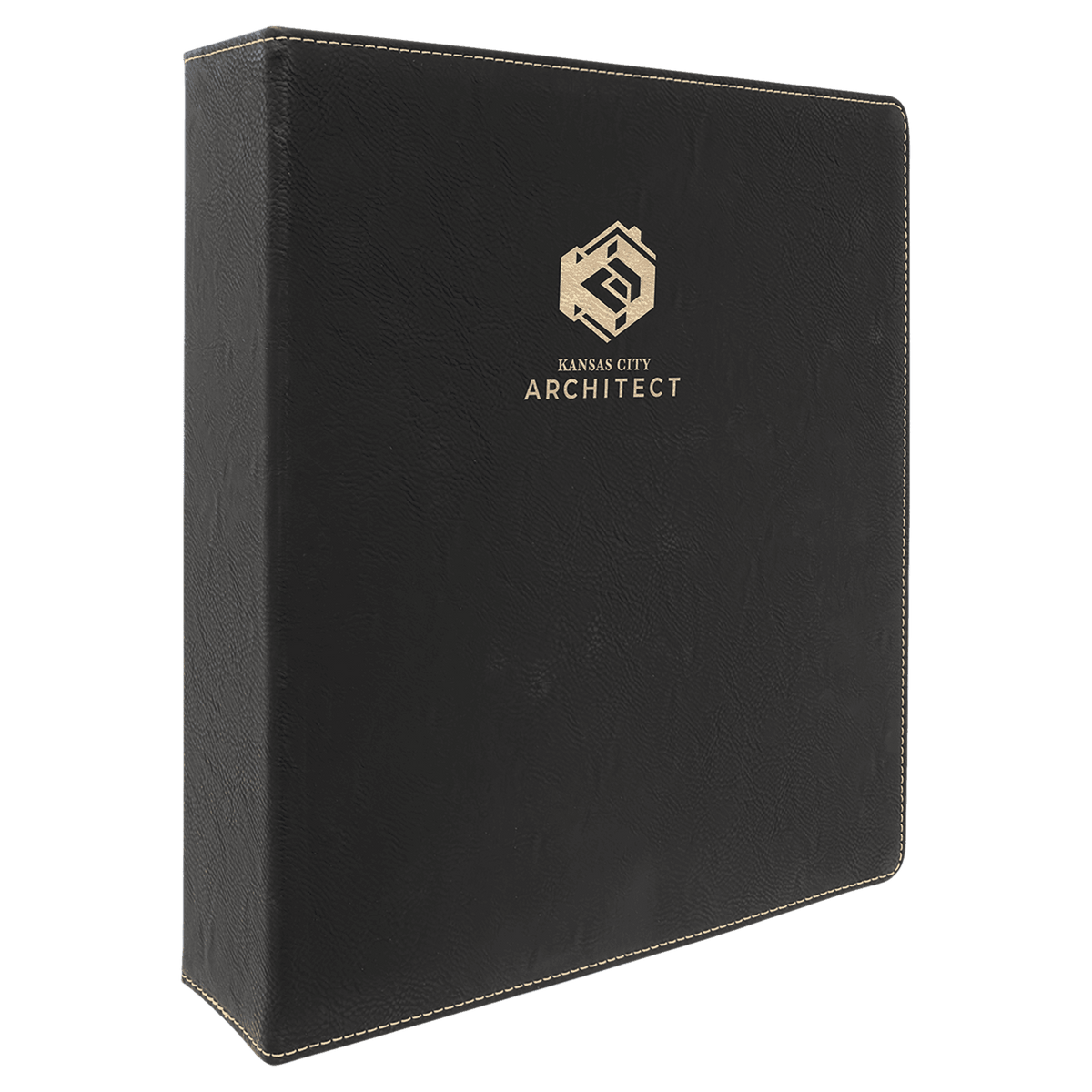 Laserable Leatherette Binder with 2" Slant D Binder Rings - Black/Gold