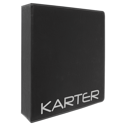 11" x 11 1/2" Black/Silver Laserable Leatherette 3 Ring Binder with 2" Slant D Rings