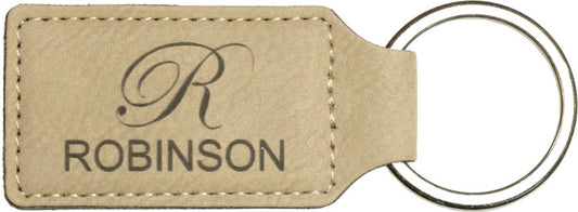 2 3/4" x 1 1/4" Laserable Leatherette Rectangle Keychain - Light Brown