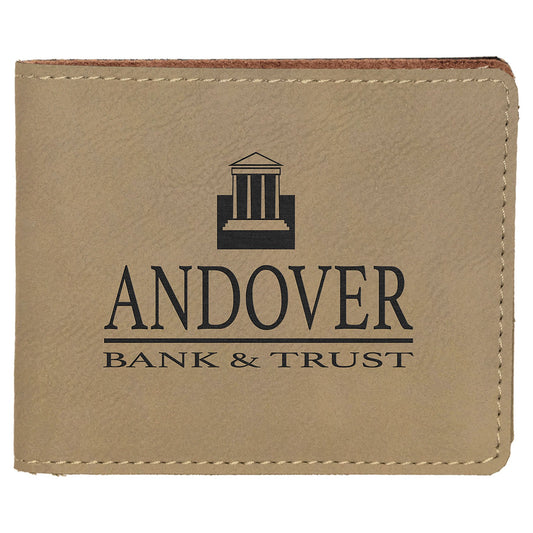 4 1/2" x 3 1/2" Laserable Leatherette Bifold Wallet - Light Brown