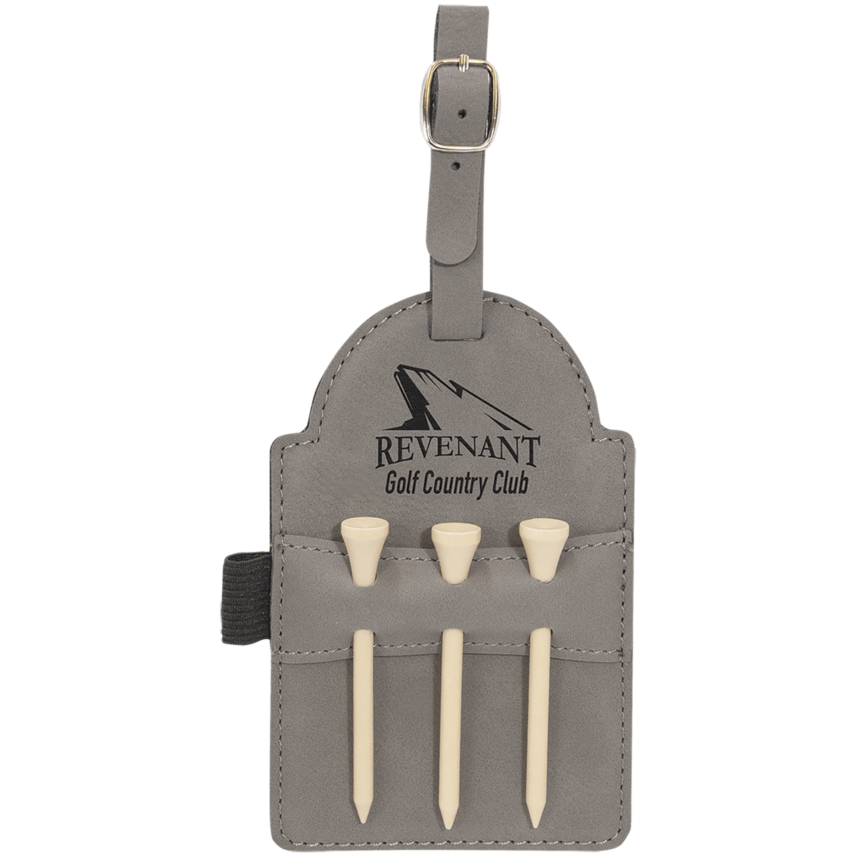 5" x 3 1/4" Laserable Leatherette Golf Bag Tag with 3 Wooden Tees - Gray
