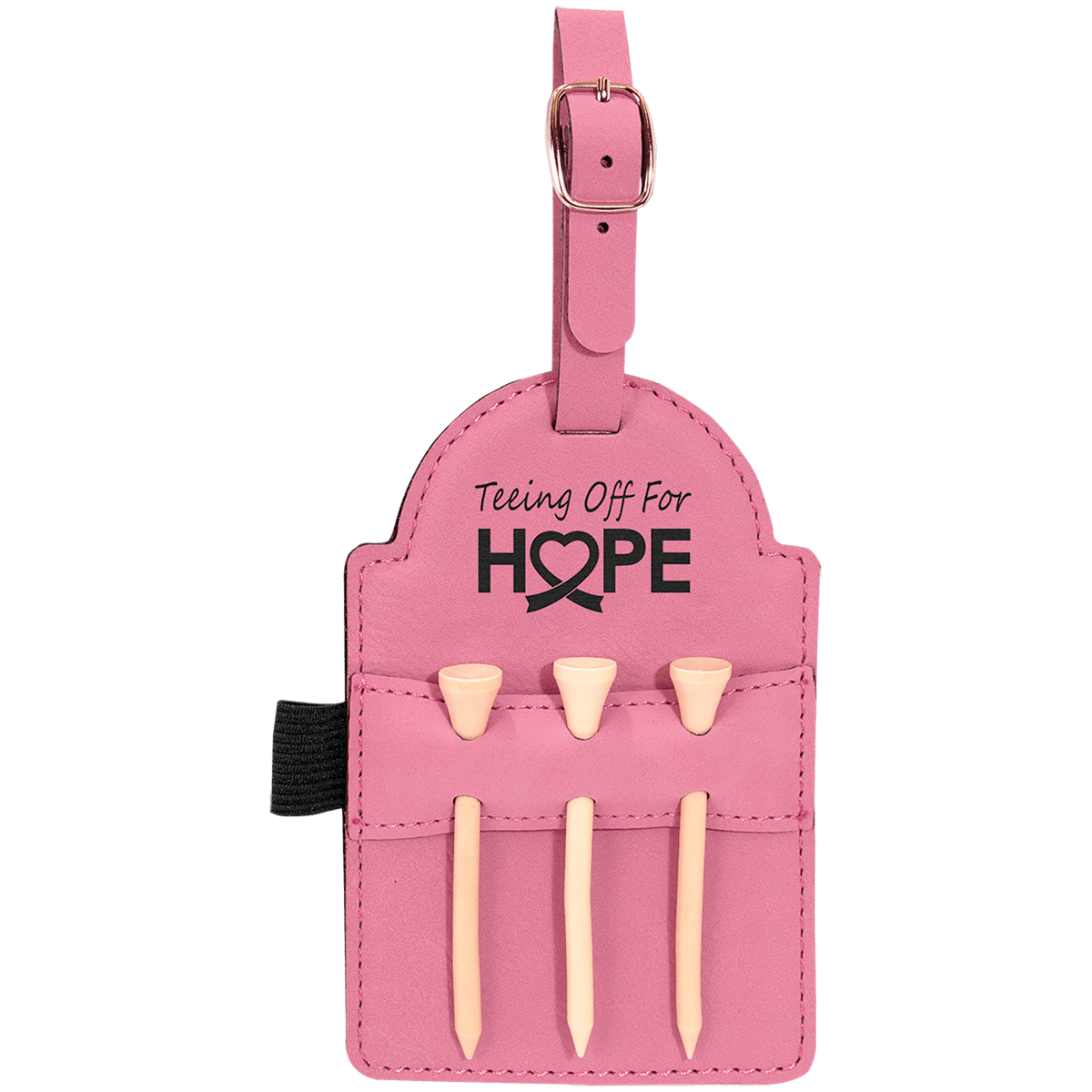 5" x 3 1/4" Laserable Leatherette Golf Bag Tag with 3 Wooden Tees - Pink