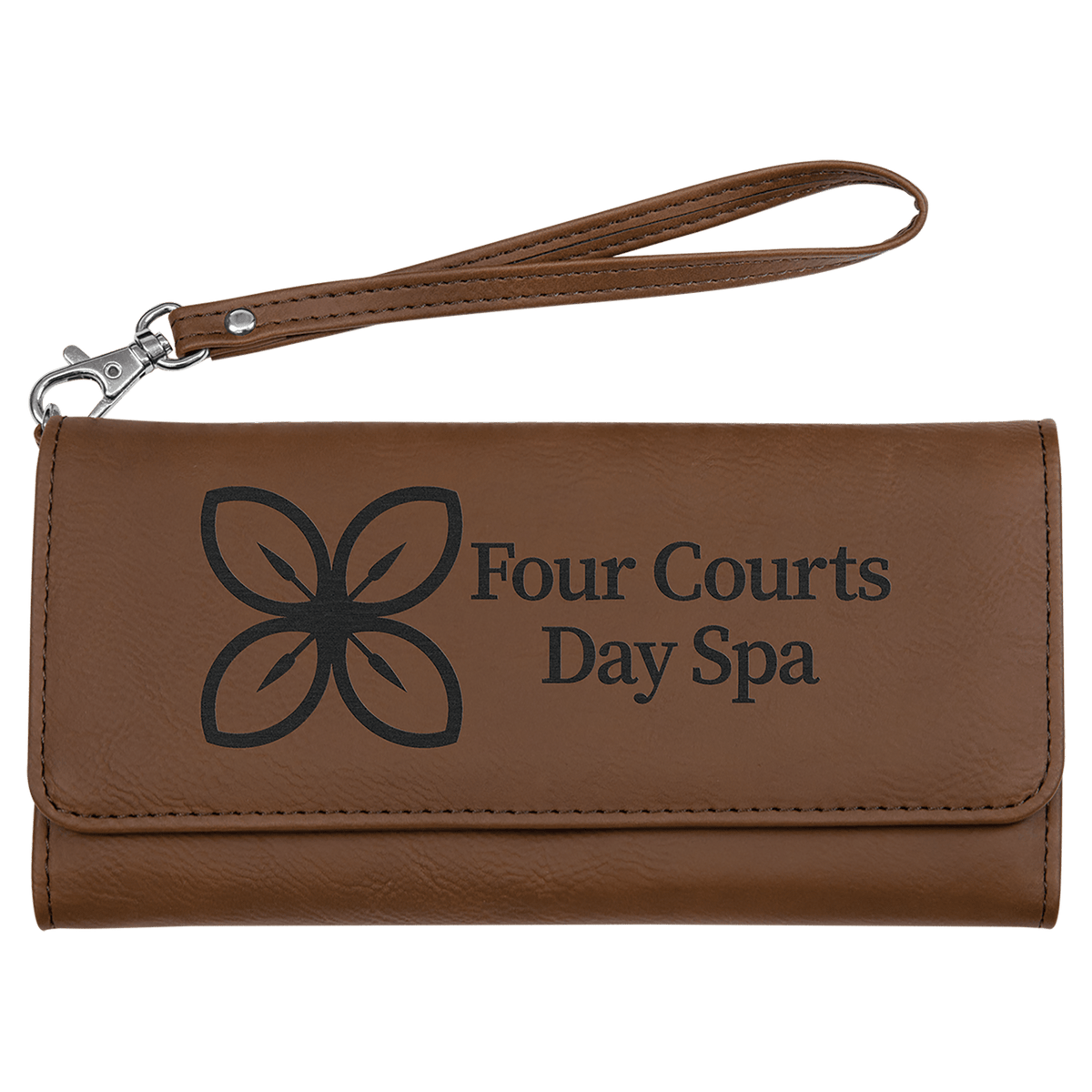 7 1/2" x 4" Laserable Leatherette Wallet with Strap - Dark Brown