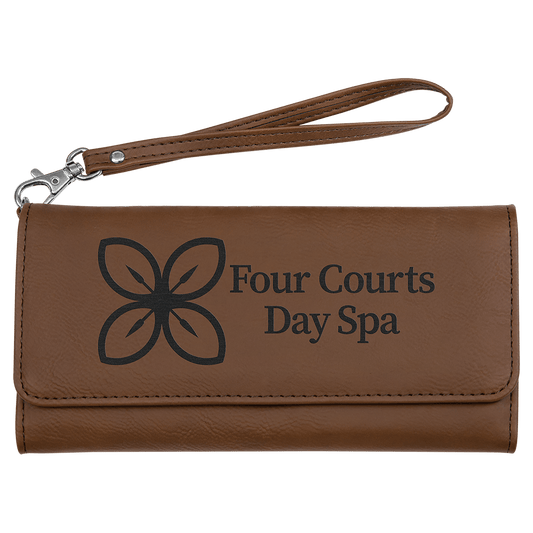 7 1/2" x 4" Laserable Leatherette Wallet with Strap - Dark Brown