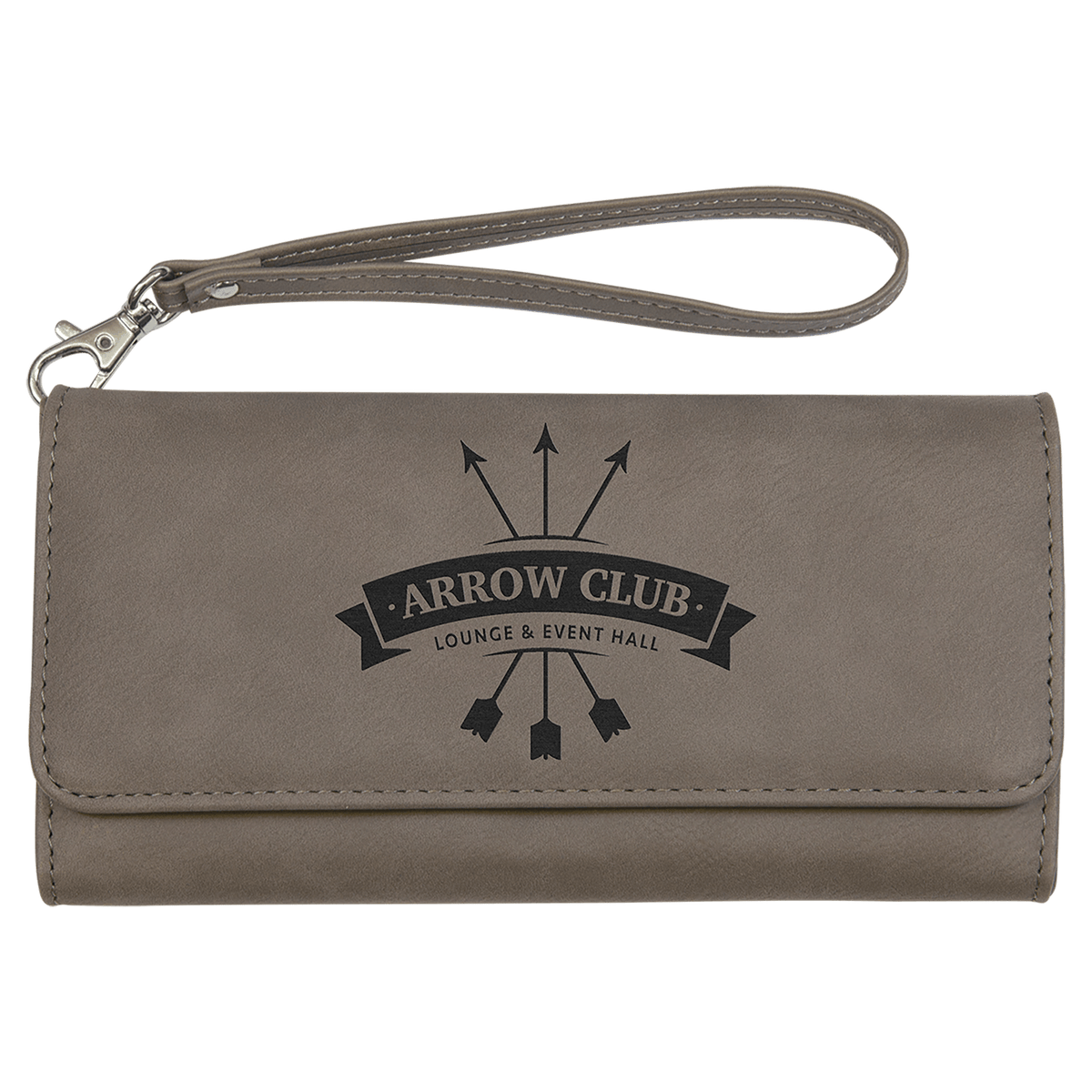 7 1/2" x 4" Laserable Leatherette Wallet with Strap - Gray
