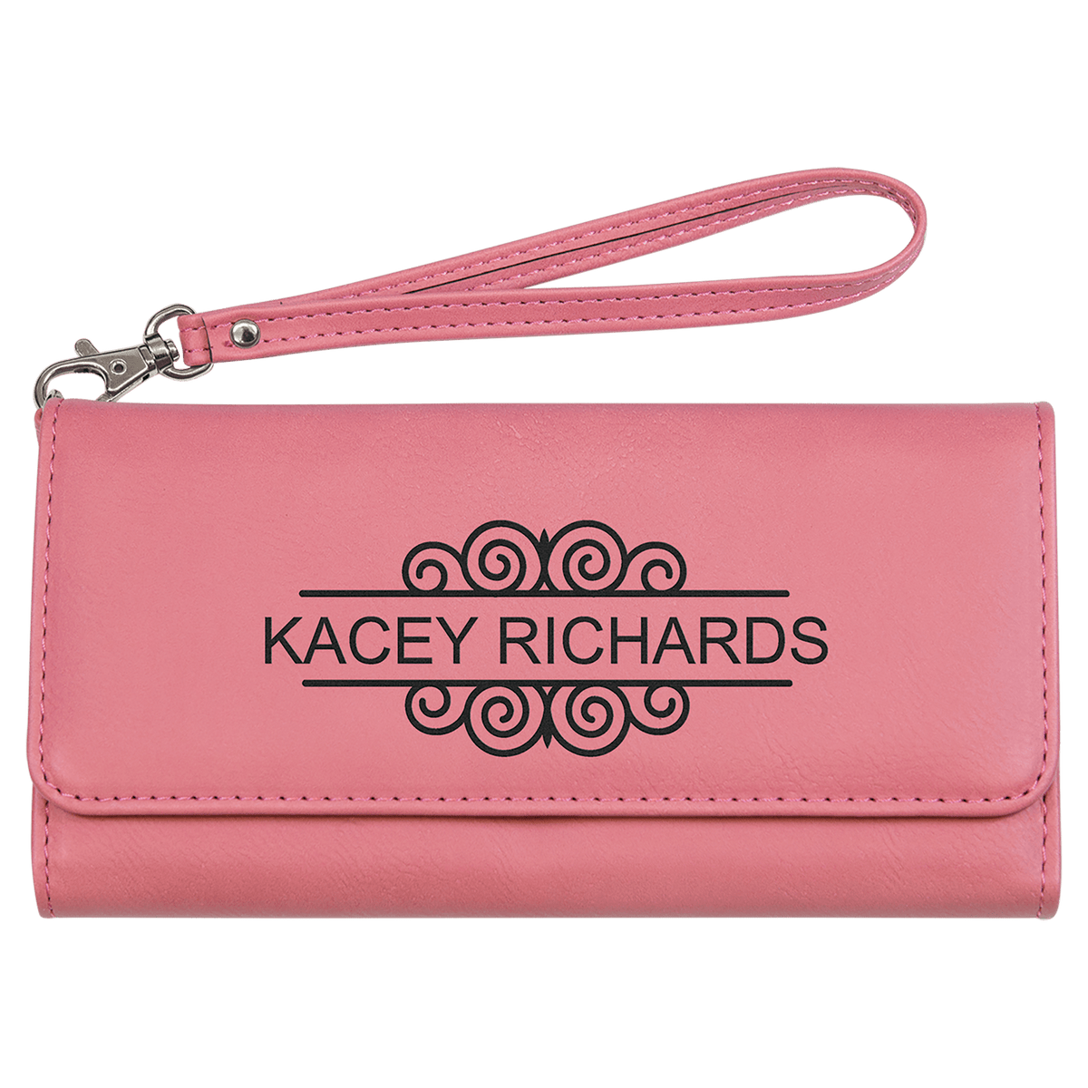 7 1/2" x 4" Laserable Leatherette Wallet with Strap - Pink