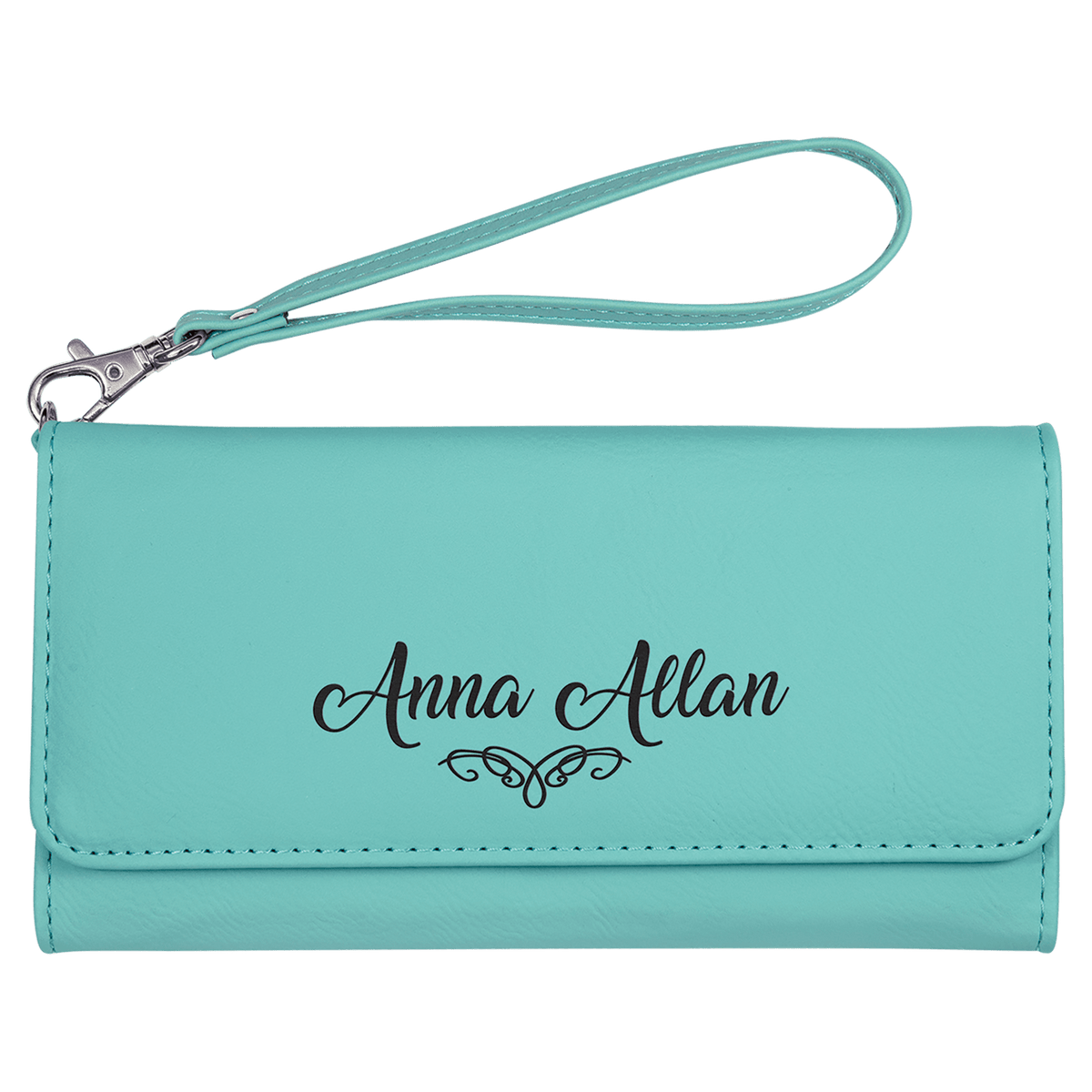 7 1/2" x 4" Laserable Leatherette Wallet with Strap - Teal