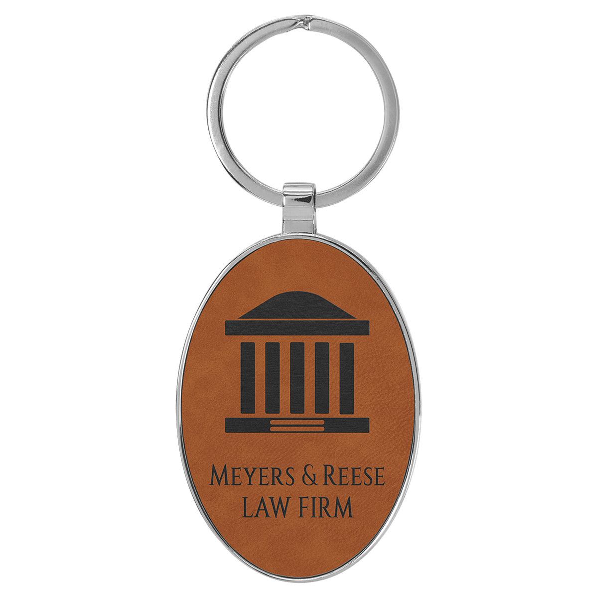 3" x 1 3/4" Laserable Leatherette/Metal Oval Keychain - Rawhide