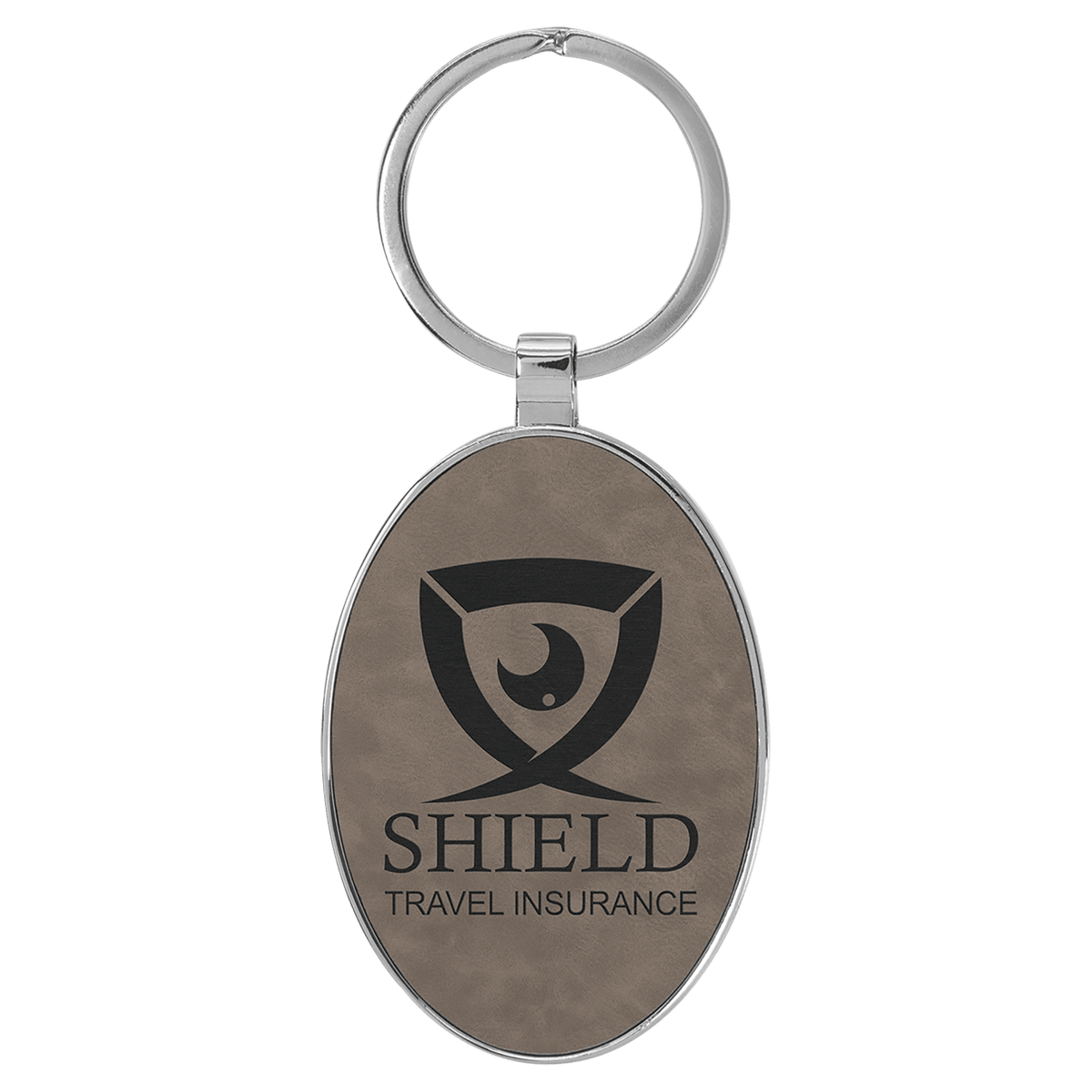 3" x 1 3/4" Laserable Leatherette/Metal Oval Keychain - Gray