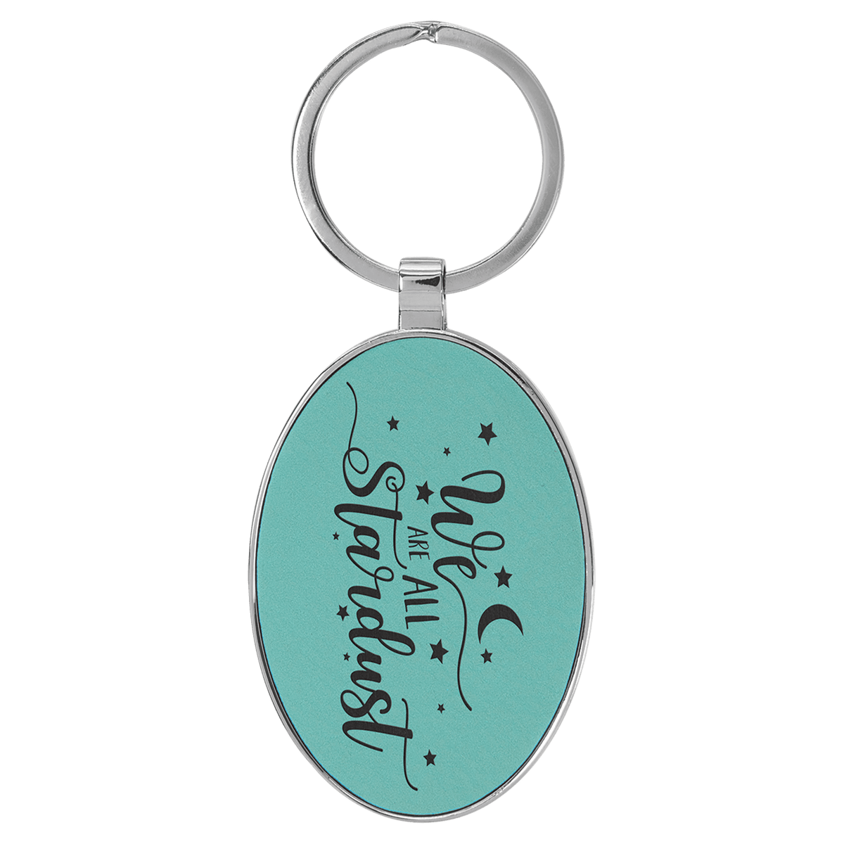 3" x 1 3/4" Laserable Leatherette/Metal Oval Keychain - Teal