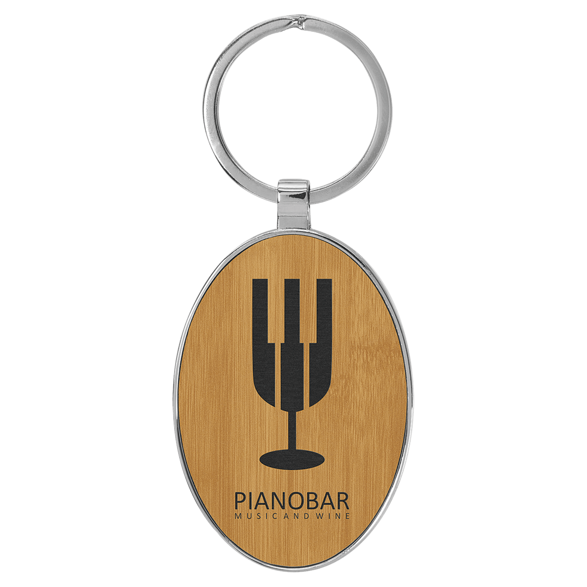 3" x 1 3/4" Laserable Leatherette/Metal Oval Keychain - Bamboo