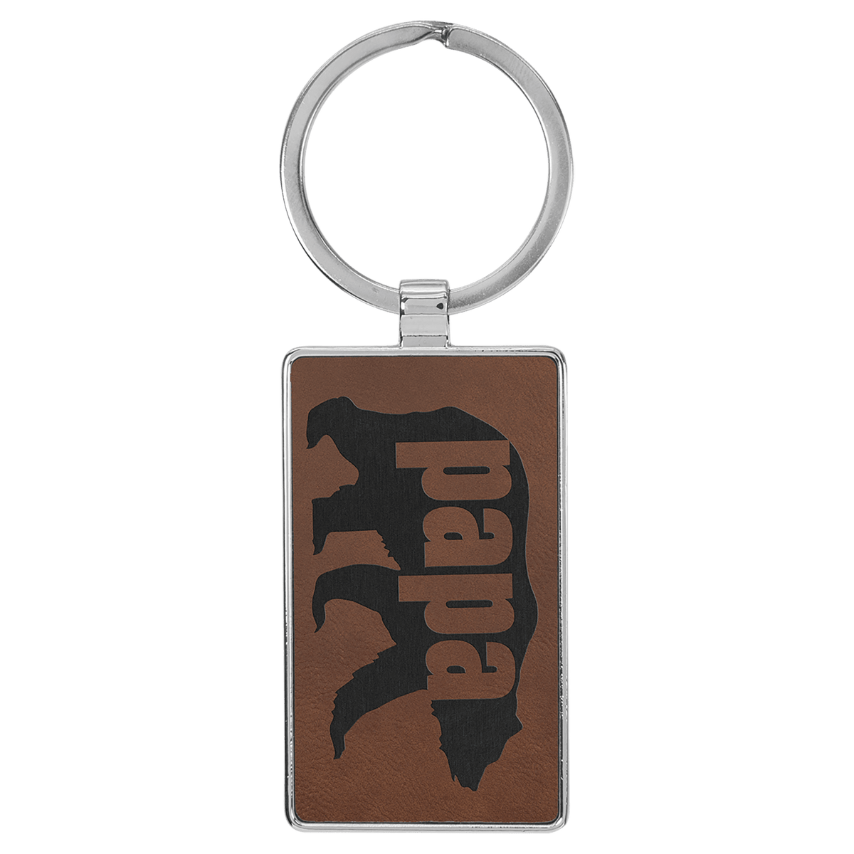 2 3/4" x 1 1/4" Laserable Leatherette/Metal Rectangle Keychain - Dark Brown