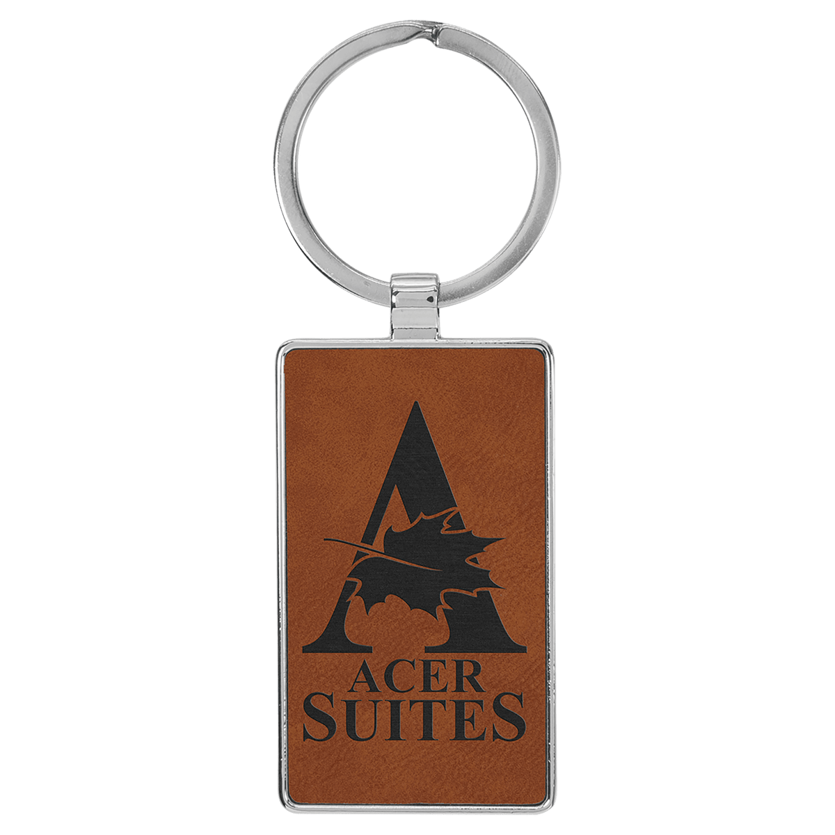 2 3/4" x 1 1/4" Laserable Leatherette/Metal Rectangle Keychain - Rawhide