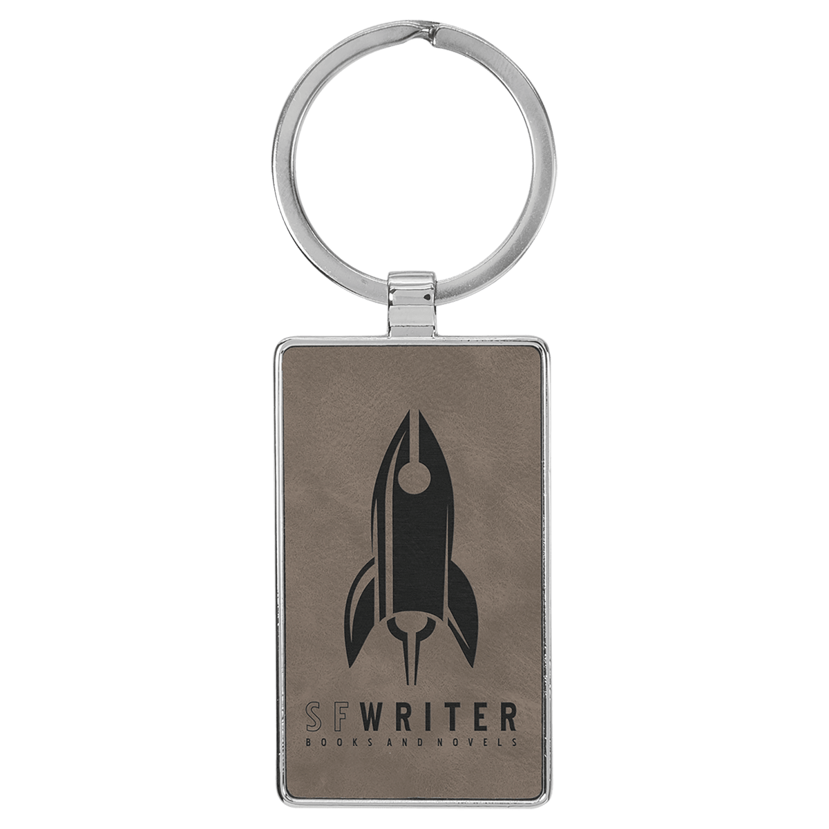 2 3/4" x 1 1/4" Laserable Leatherette/Metal Rectangle Keychain - Gray