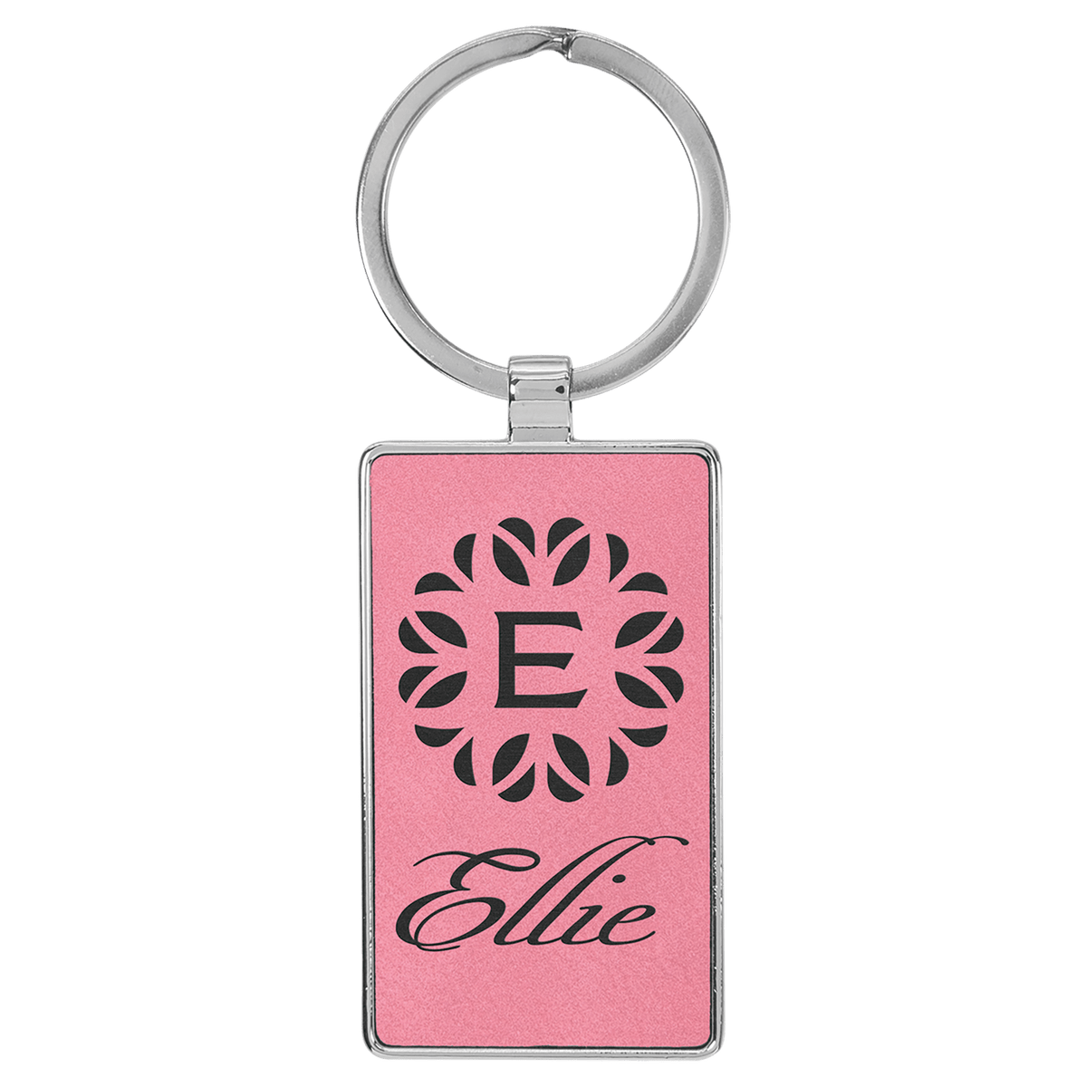 2 3/4" x 1 1/4" Laserable Leatherette/Metal Rectangle Keychain - Pink