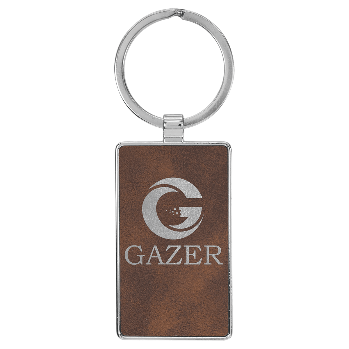 2 3/4" x 1 1/4" Laserable Leatherette/Metal Rectangle Keychain - Rustic/Silver