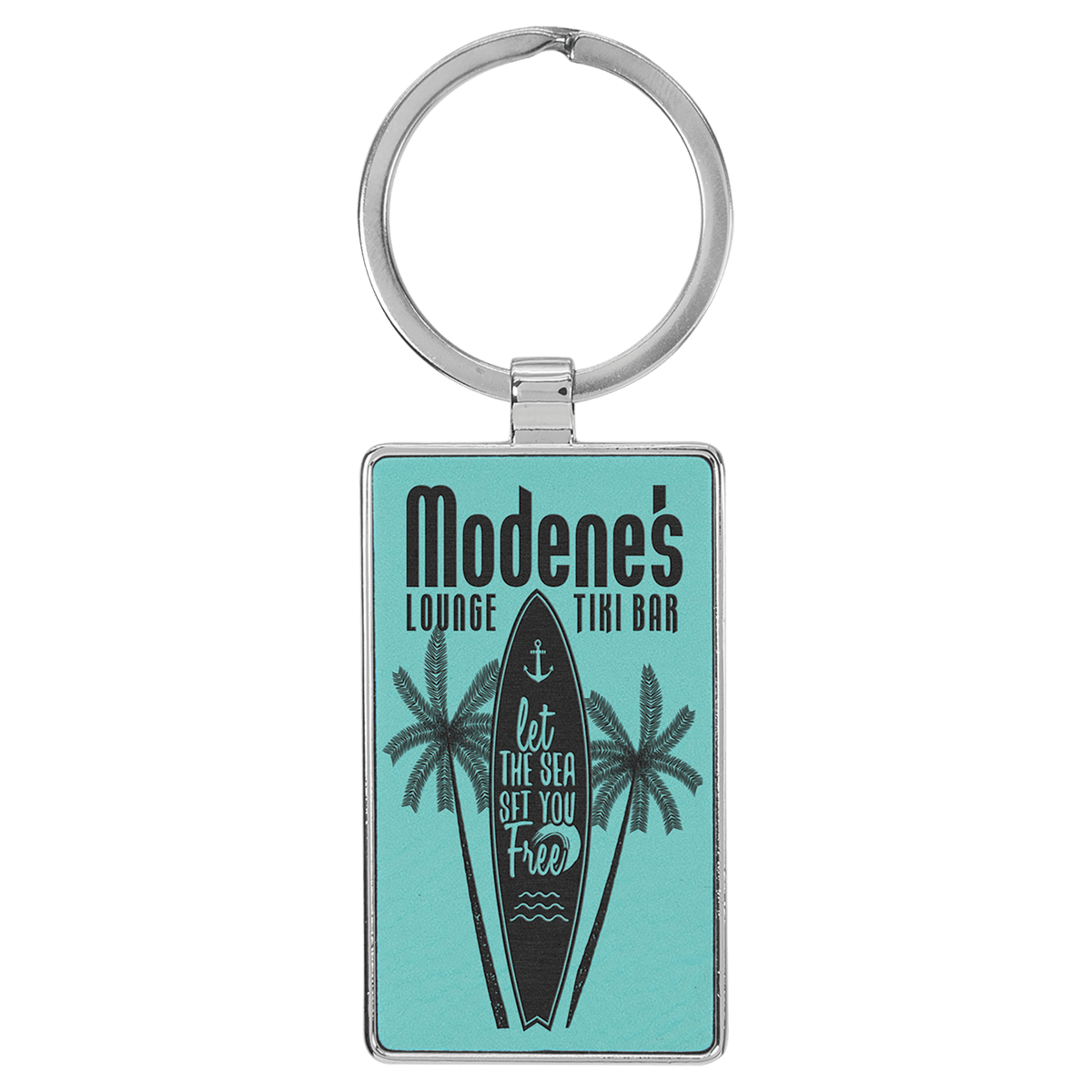 2 3/4" x 1 1/4" Laserable Leatherette/Metal Rectangle Keychain - Teal