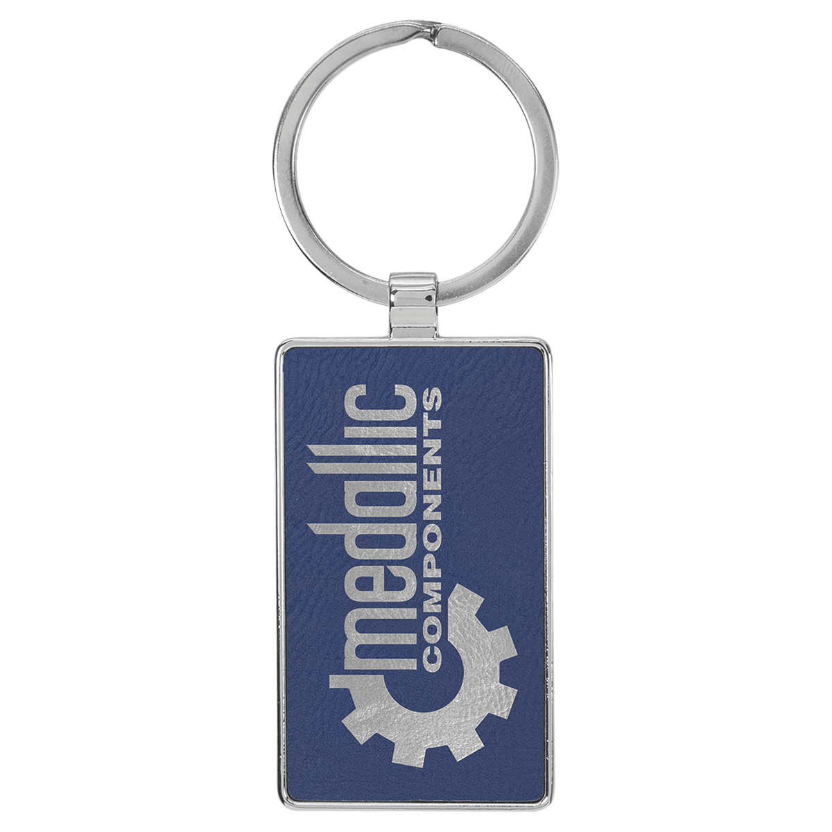 2 3/4" x 1 1/4" Laserable Leatherette/Metal Rectangle Keychain - Blue/Silver