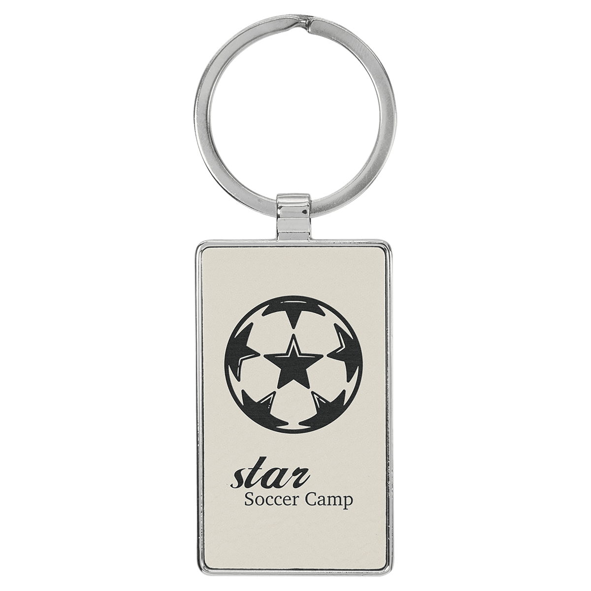 2 3/4" x 1 1/4" Laserable Leatherette/Metal Rectangle Keychain - White