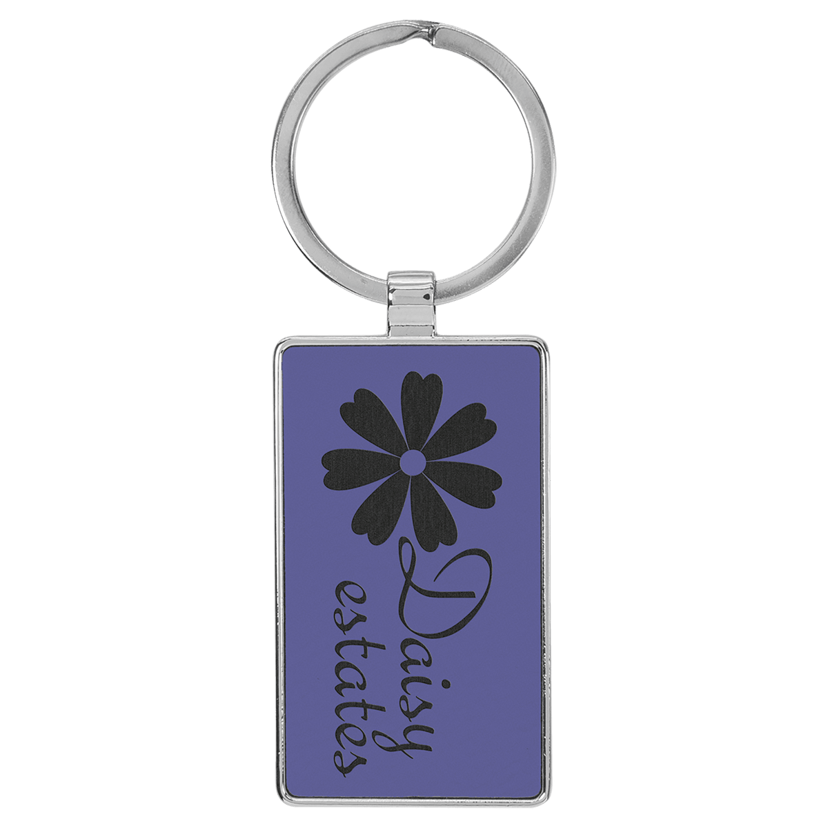 2 3/4" x 1 1/4" Laserable Leatherette/Metal Rectangle Keychain - Purple