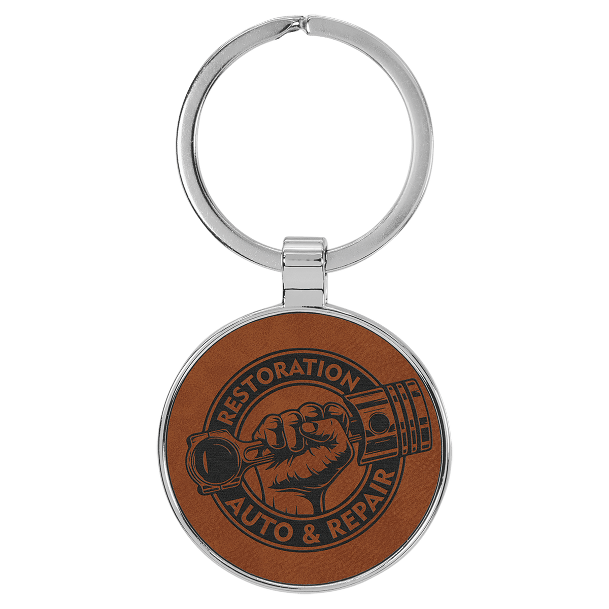 1 1/2" Laserable Leatherette/Metal Round Keychain - Rawhide