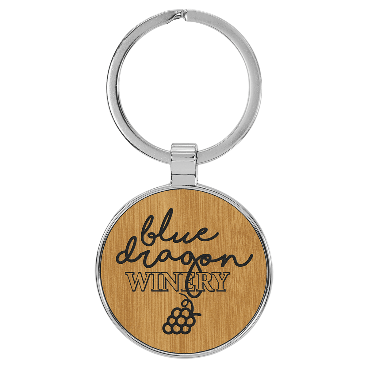 1 1/2" Laserable Leatherette/Metal Round Keychain - Bamboo