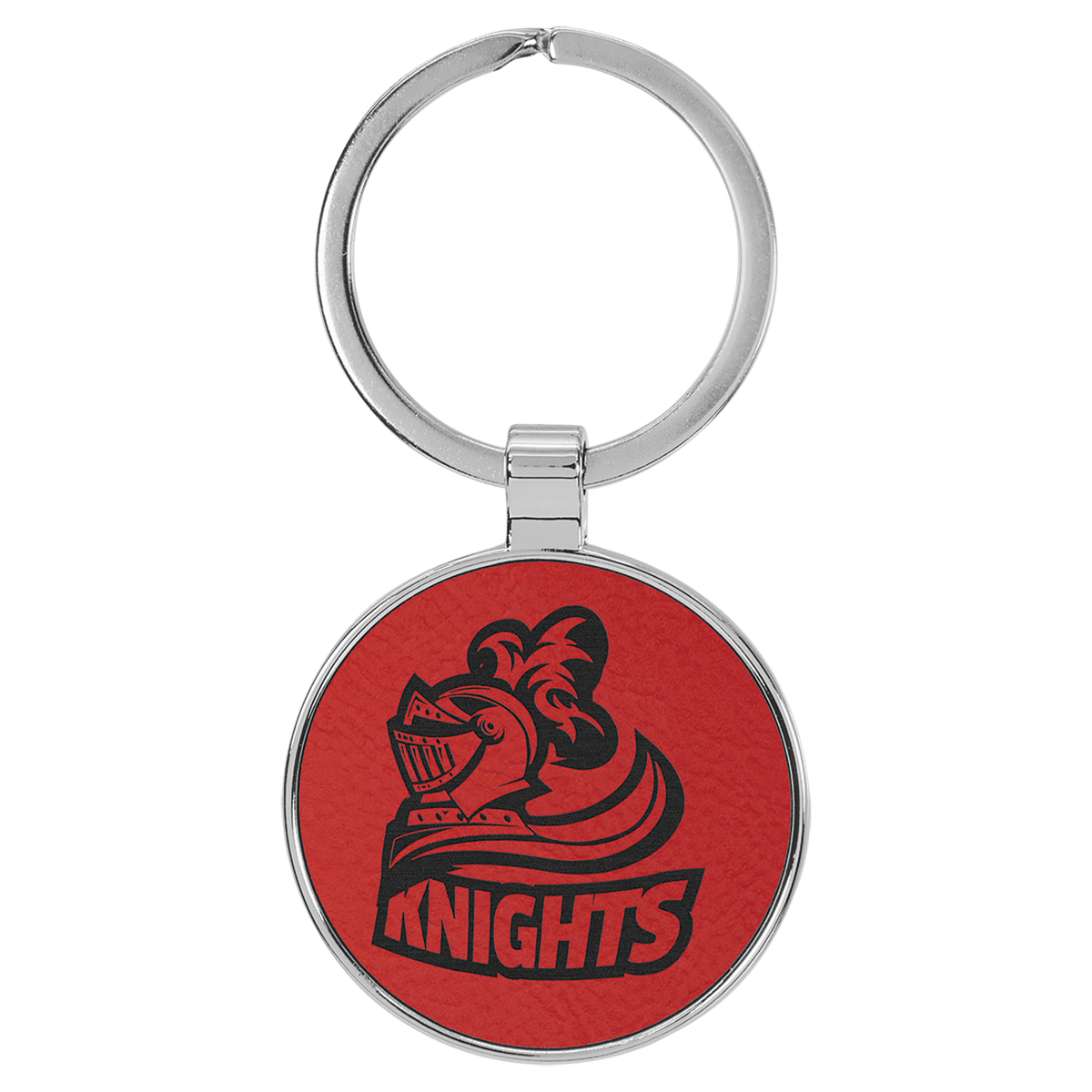 1 1/2" Laserable Leatherette/Metal Round Keychain - Red