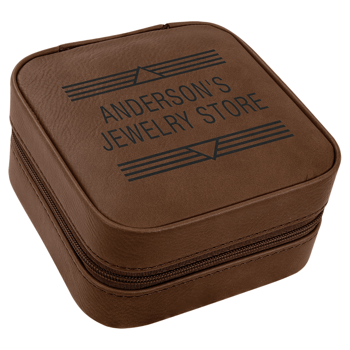 4" X 4" Laserable Leatherette Travel Jewelry Box with Tan Lining - Dark Brown